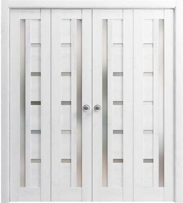 SartoDoors Quadro 4088   Closet Door Bi-fold Door   Solid Wood w/ Glass   Hardware Set   72x80, White Bedroom Door Bathroom Door