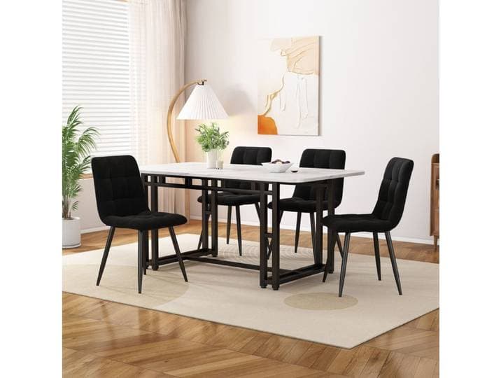 Table à manger moderne 120 x 70 cm avec 4 chaises en velours plateau MDF et pieds métal noirs Grjofek