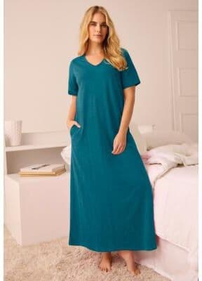 Plus Size Women's V-Neck Short Sleeve Maxi T-Shirt Lounger by Dreams & Co. in Deep Teal (Size S)