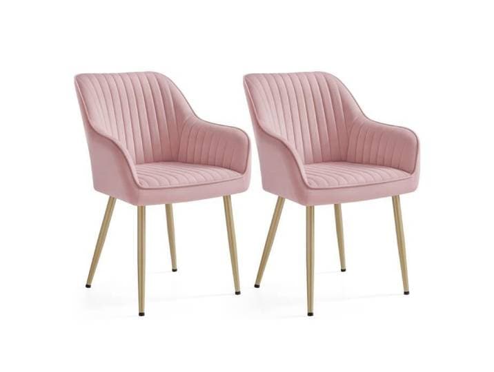 Chaise Salle à Manger lot de 2 Chaise de Cuisine Fauteuil en Velours Rembourrée avec Accoudoirs Rose Bonbon et Doré Clair