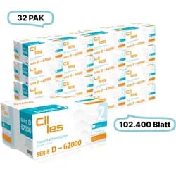 Falthandtücher 25x21cm, 2-lg, 32 Pak, 102.400 Blatt gesamt, 3.200 Blatt/ Pak, 100% Zellstoff, V-Falz, CIL- les Tissue, Series D
