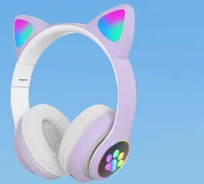 Uplifted Trends Cute Cat Wireless Headphones With RGB Ears & Noise Cancelling Microphone purple