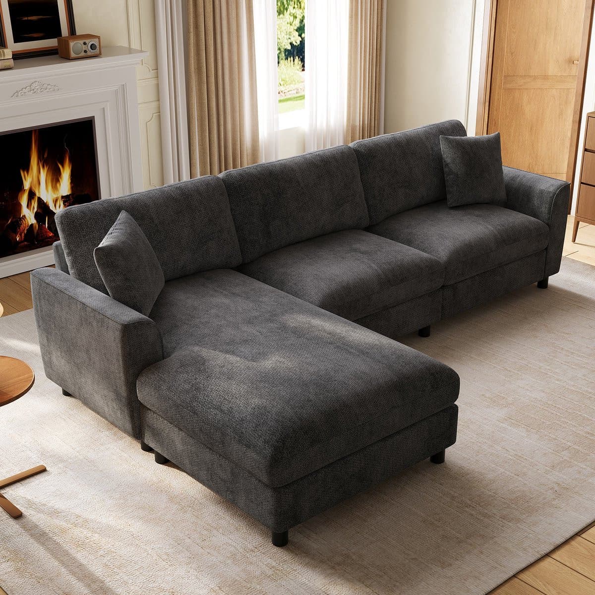 Moderne Grijs L-vormige Hoekbank voor 3 personen met omstelbaar liggedeelte, B/D/H: 256 x 137 x 79 cm
