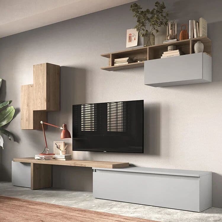 garneroarredamenti Parete attrezzata 330x200h cm moderna rovere grigio chiaro Sunset 33