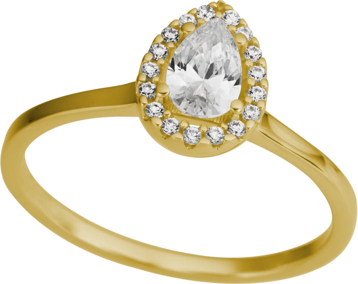 Fingerring FIRETTI "Schmuck Geschenk Gold 333 Damenring Goldring Tropfen" Gr. 19, gelbgoldfarben, kristallweiß, Fingerringe, Damen, 19, Gelbgold 333, 1,35mm, Fingerring, mit Zirkonia (synth.)