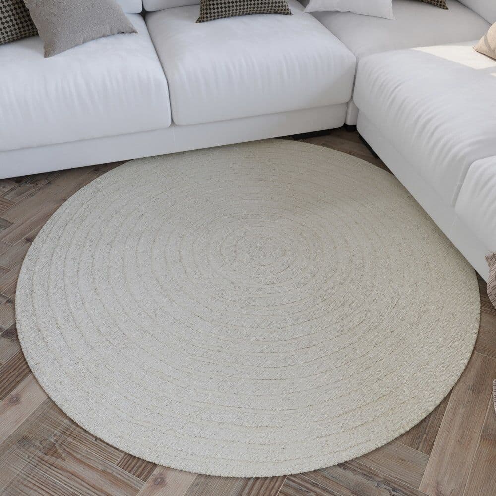 Wecon Home Alfombra redonda de pura lana tejida a mano crema 180 cm
