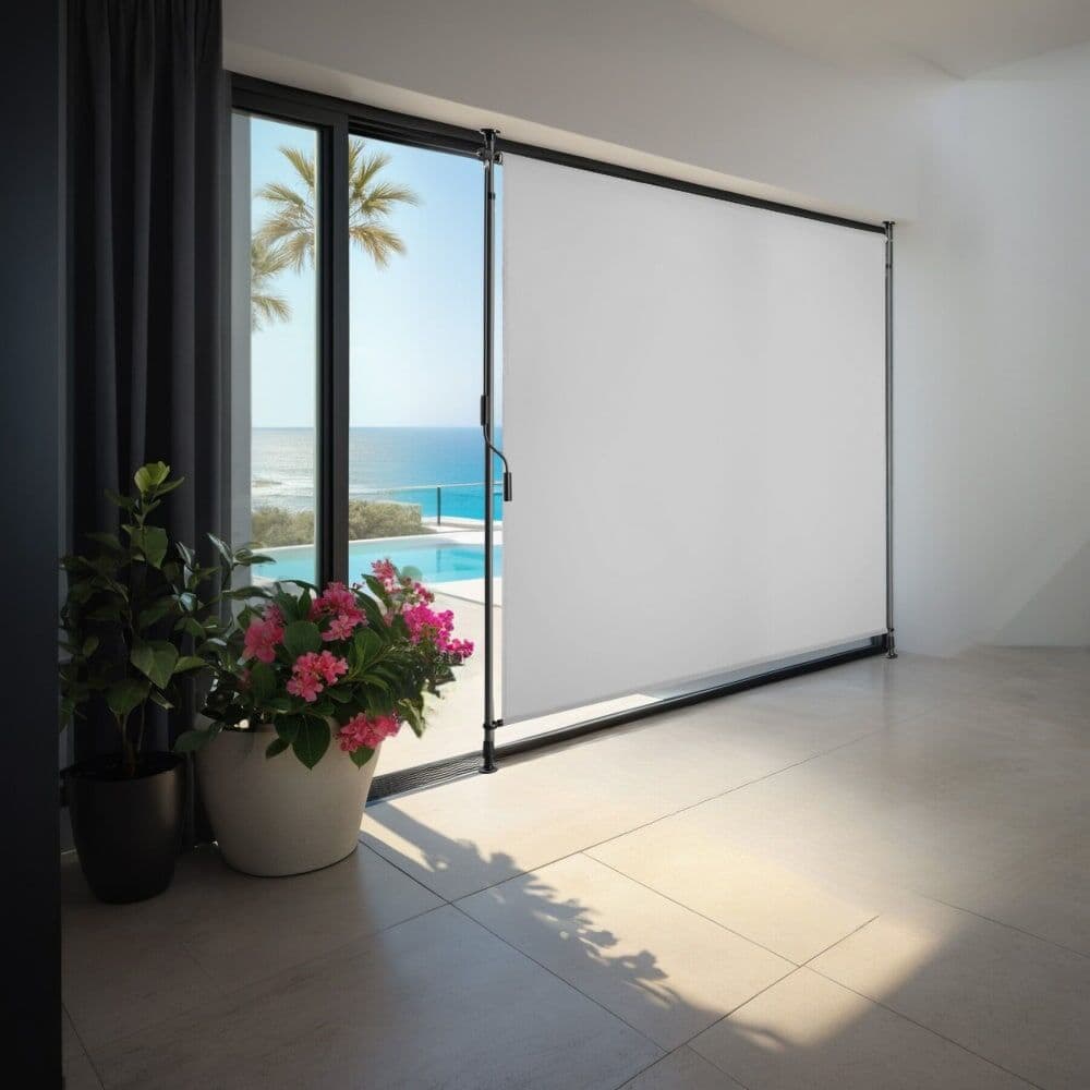 Tectake Toldo de pinza con manivela, altura ajustable, 150x310 cm, gris claro