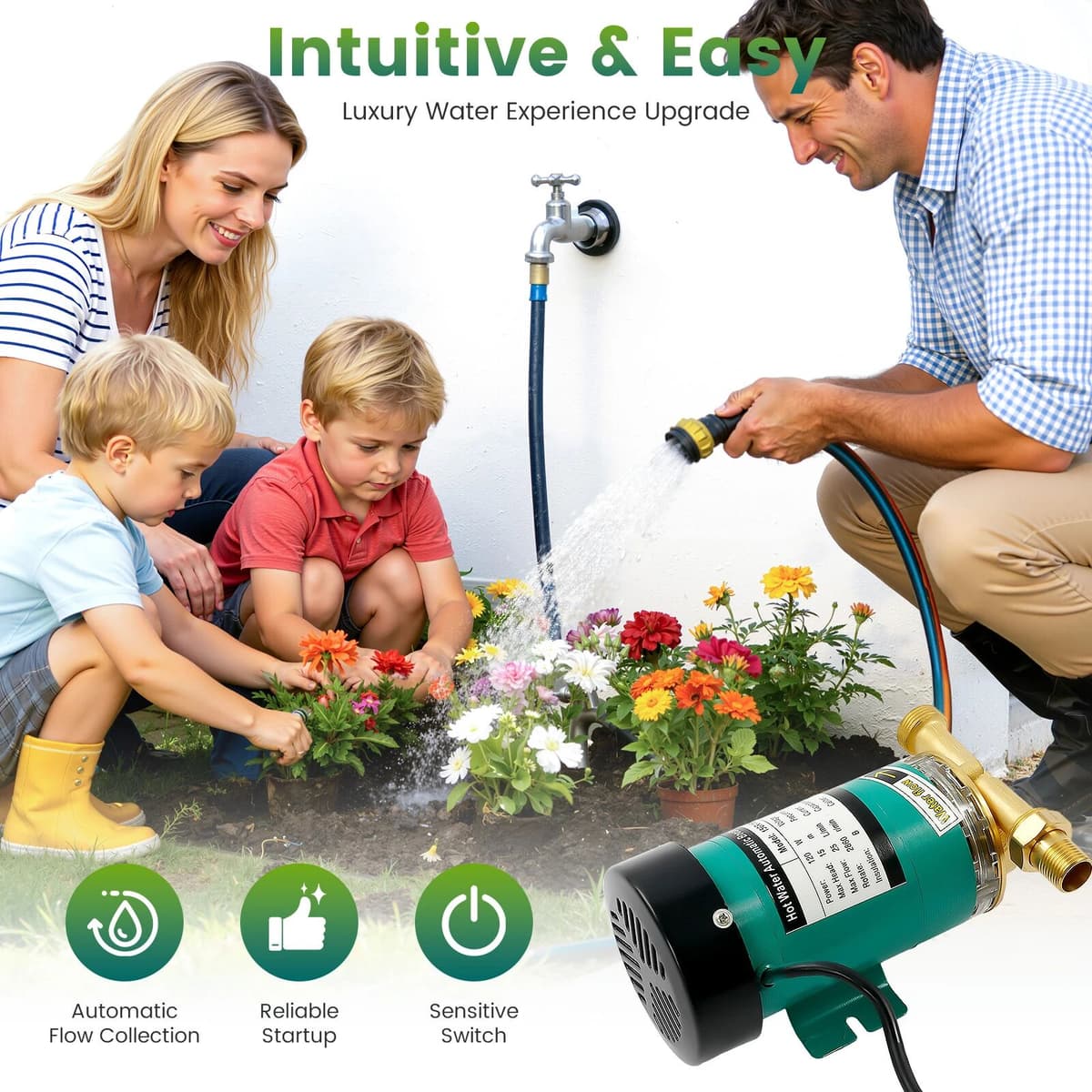 Bymaocar 120W Automatic Hot Water Booster Circulating Pump, High Flow Quiet Circulation Pump, Brass Body for Water Heater Shower Tap UK Plug
