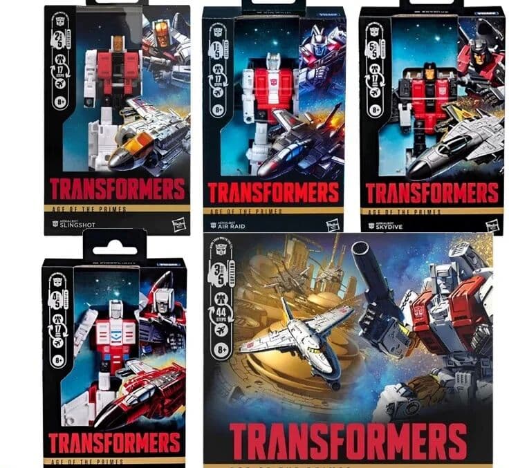 Hasbro Transformers Age of The Primes Aerialbots Silverbolt Slingshot Air Raid Skydive Fireflight Action Figure Collectible Set