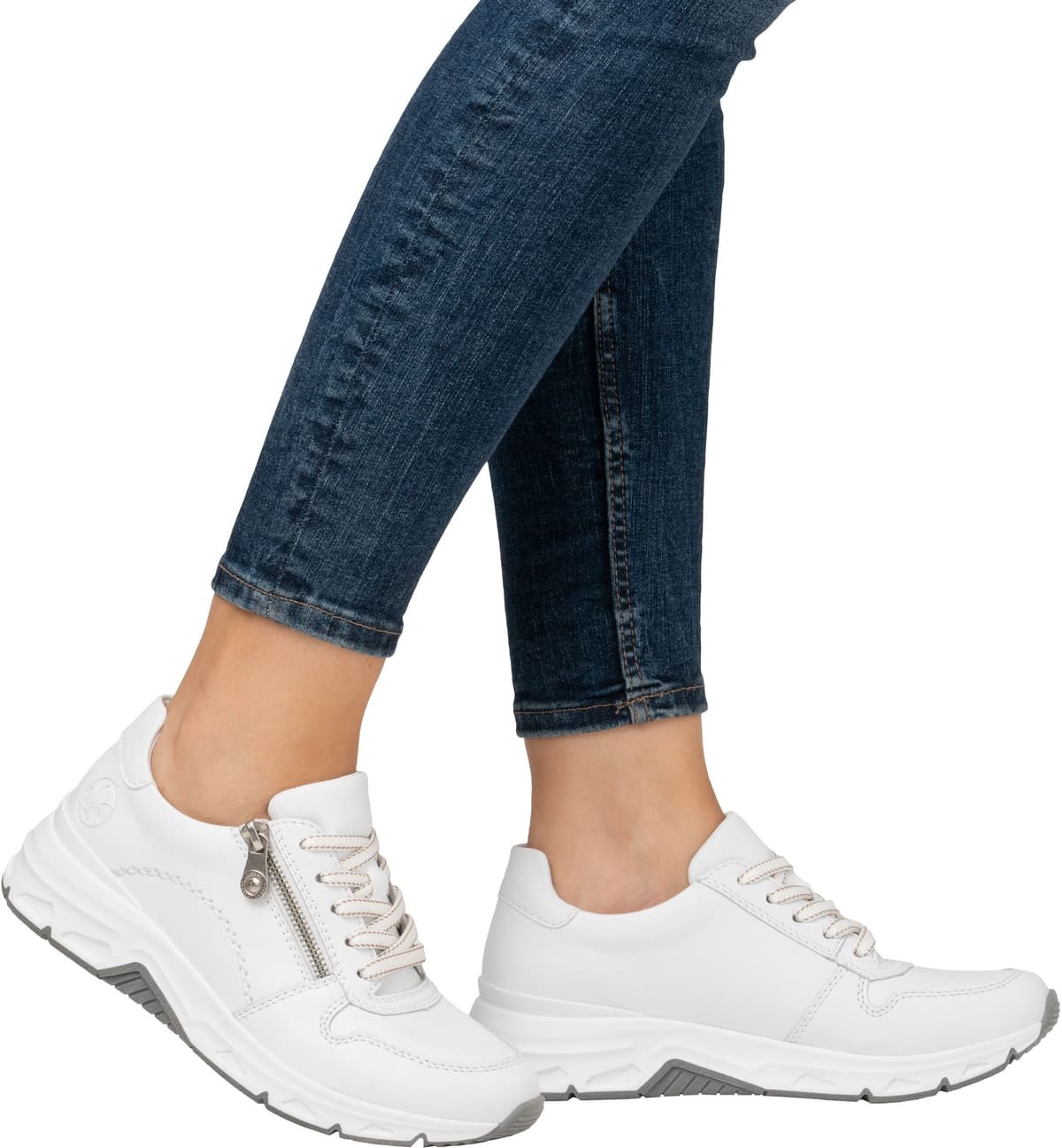 Sneaker RIEKER, Damen, Gr. 42, weiß, Lederimitat, Schuhe Sneaker, mit seitlichem Reißverschluss, Freizeitschuh, Halbschuh, Schnürschuh, Topseller