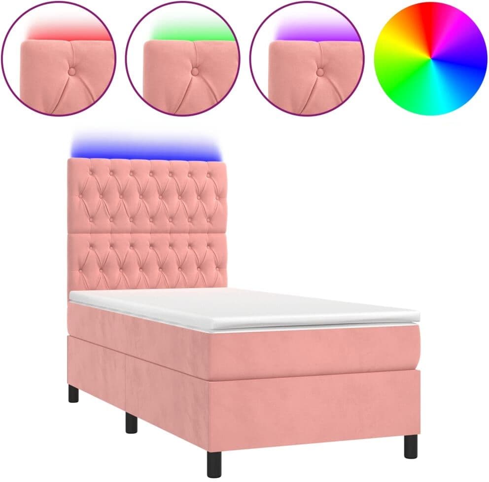 vidaXL Sommier à lattes de lit matelas et LED Rose 80x200 cm Velours