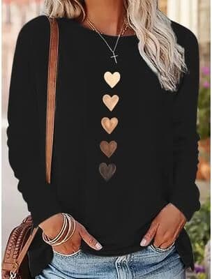 Inspired Living Y2K Heart Print Long Sleeve Shirt Womens Vintage Crew Neck Graphic Tee black xl(us 12)