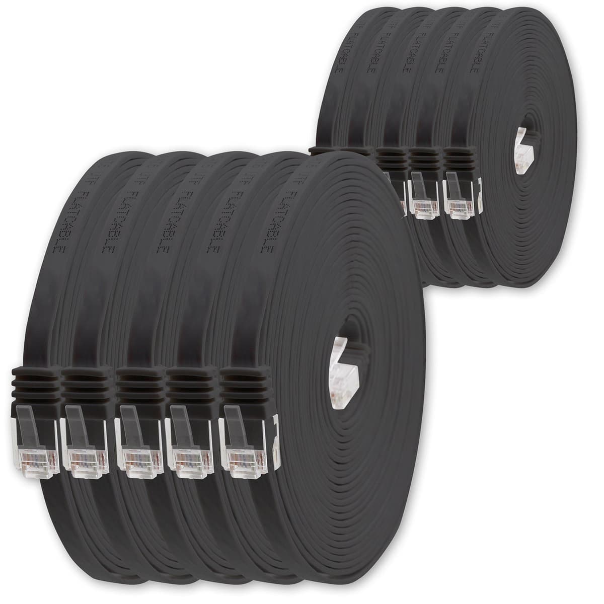 1aTTack.de Cat.6 platte netwerkkabel, Zwart, 1m, 10 stuks