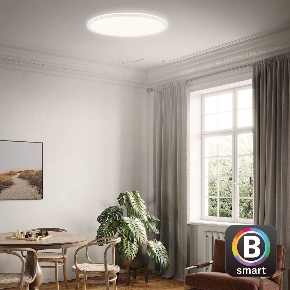 Briloner Smart Home Deckenleuchte Slim S, dimmbar, weiß / opal, für Küche, Kunststoff, Modern