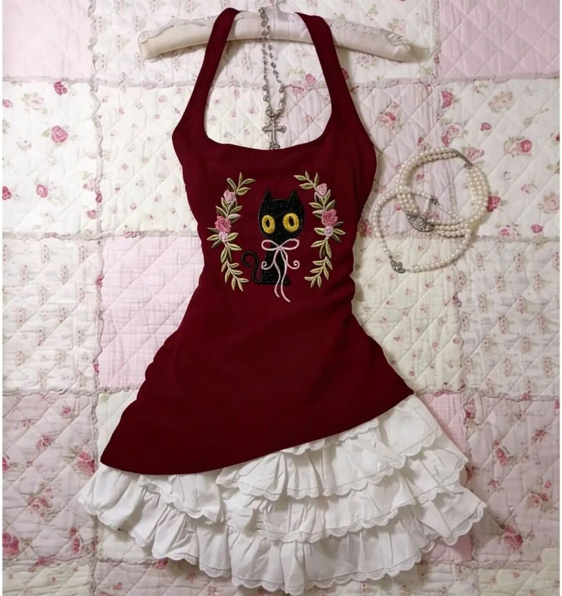 NONE Sweet Girl Summer Cat Print Halter Top 2000s Women Clothes Harajuku Sexy Irregular Cuteore Tank Top Fashionable Girdling Camis