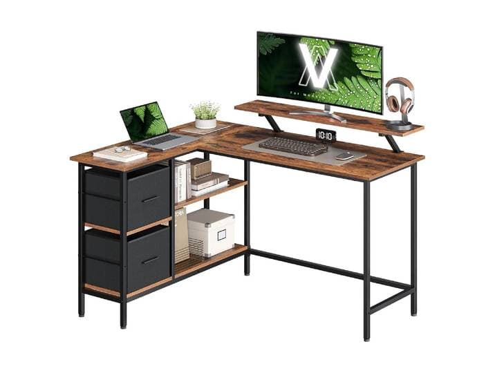 Schreibtisch VASAGLE in L-Form 135 x 105 cm , braun (bunt), B:135cm H:89,5cm T:105cm, Tische, Schreibtisch