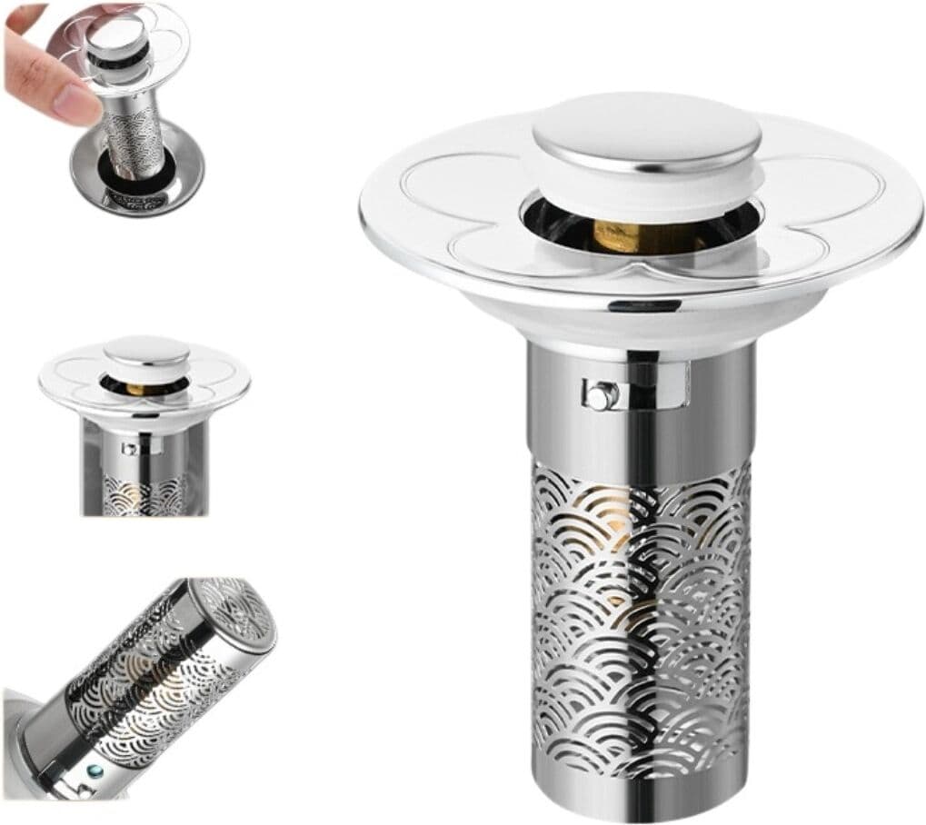 INF Pop-up Ablaufstopfen 2er-Set, 304 Edelstahl Silber Druckknopf-Ablaufstopfen für US-Standard Waschbecken