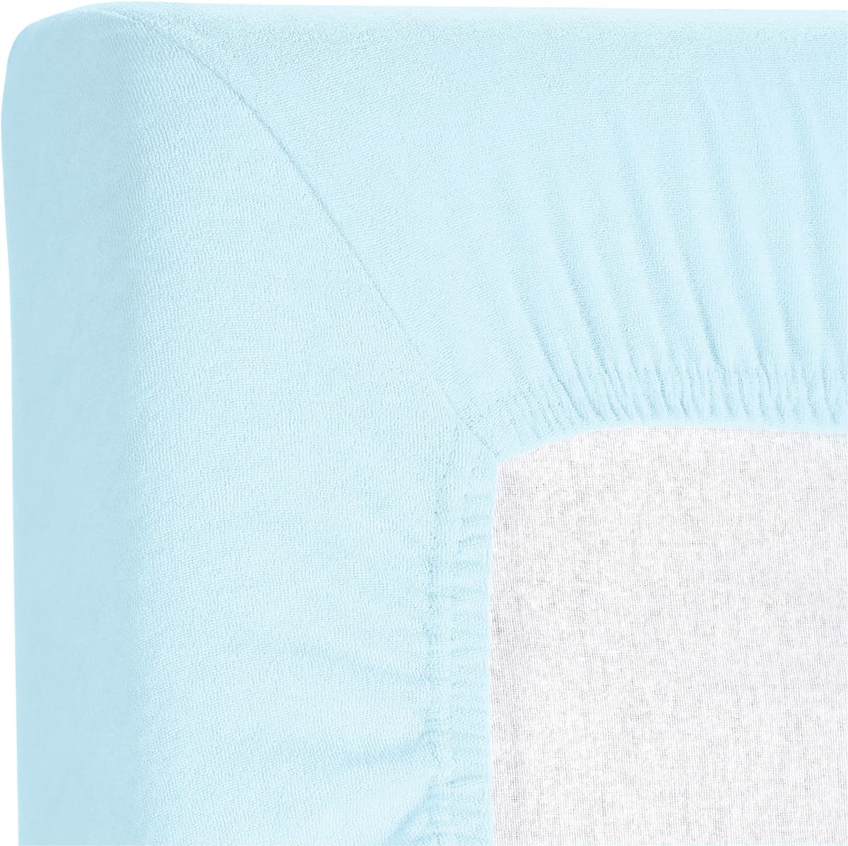 Spannbettlaken KUM "Frottee Spannbetttuch", blau (hellblau), L:200cm, Frottee, Obermaterial: 100% Polyester, Bettlaken, Spannbettlaken, bis ca. 30 cm Matratzenhöhe, weich & kuschelig hellblau B/L: 200cm, 1 Stk., Frottee, 140-160x200 30cm