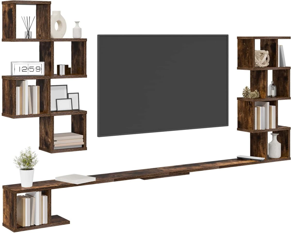 vidaXL Étagère murale pour téléviseur Chêne fumé 200 x 15 x 94 cm