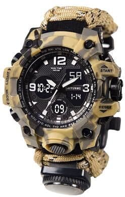 Multisell Products Hub Survival Compass Watch With Flint Whistle And Rope Outdoor Multi Tool Watch camouflage Yellow