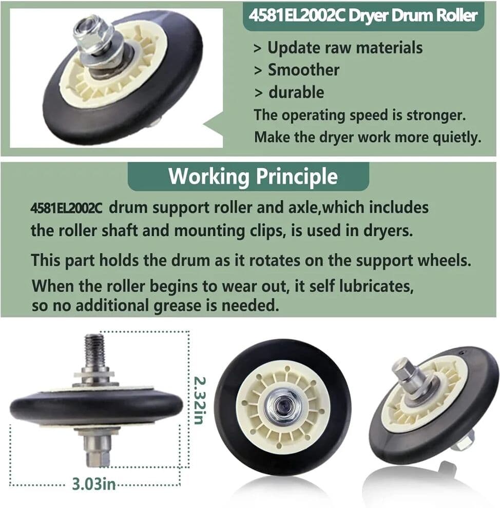 NONE 4581EL2002C Dryer Drum Roller 4400EL2001A Dryer Belt 4561EL3002A Idler Pulley and Spring Compatible with LG Kenmore Dryers