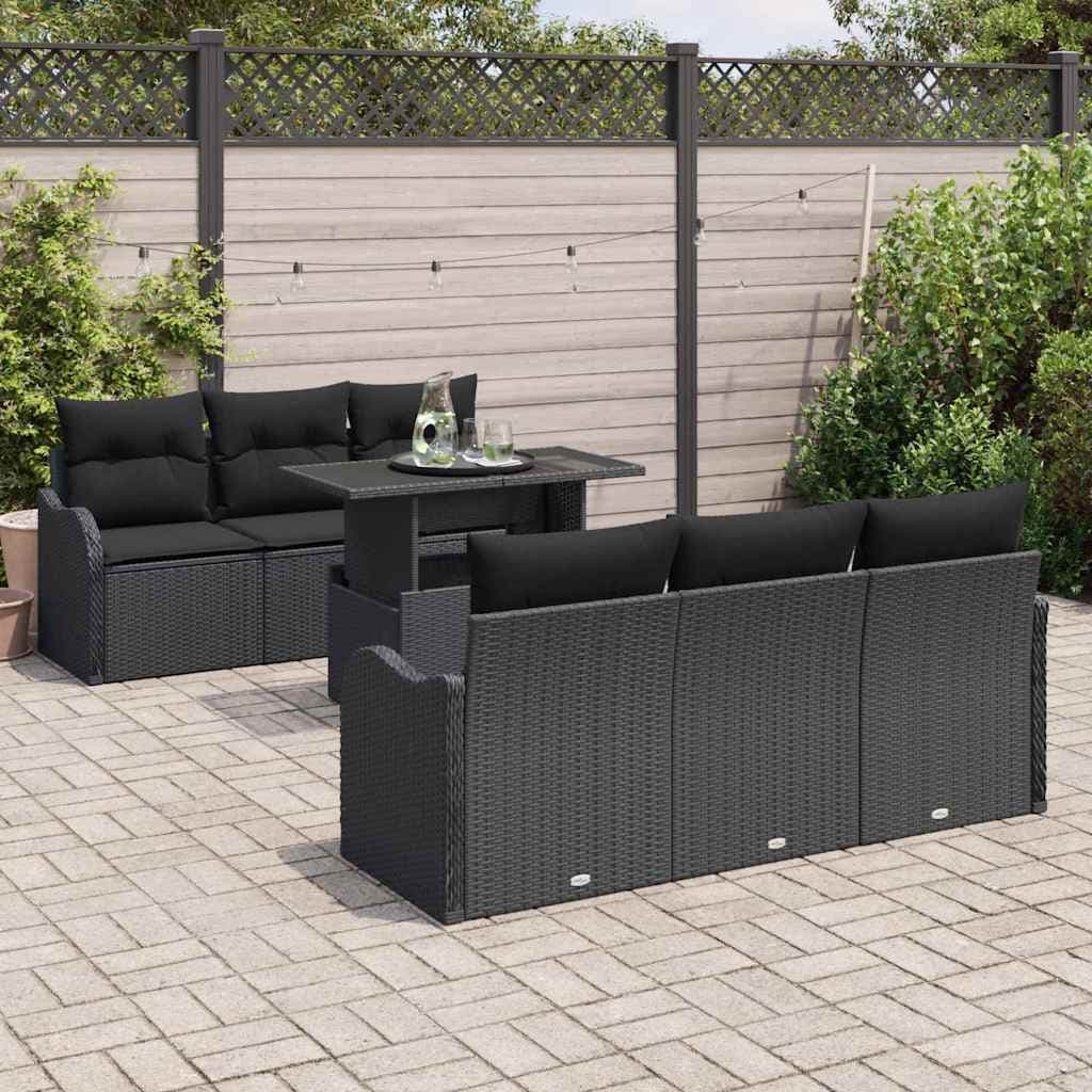 vidaXL Ensemble de canapé de jardin 7 pc Noir polyrotin