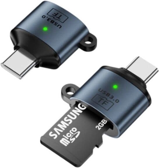 INF Adaptateur TYPE-C vers TF (microSD) USB 3.0 Pack de 2 - Lecteur de carte compact en PVC et aluminium, compatible avec Apple Gris foncé