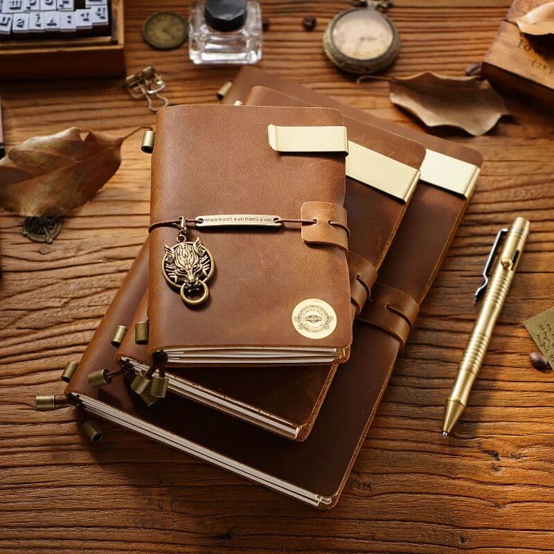 AIGUONIU Vintage Genuine Leather TN Travel Notebook Handmade Crazy Horse Leather Notebook Cowhide Diary Notebook