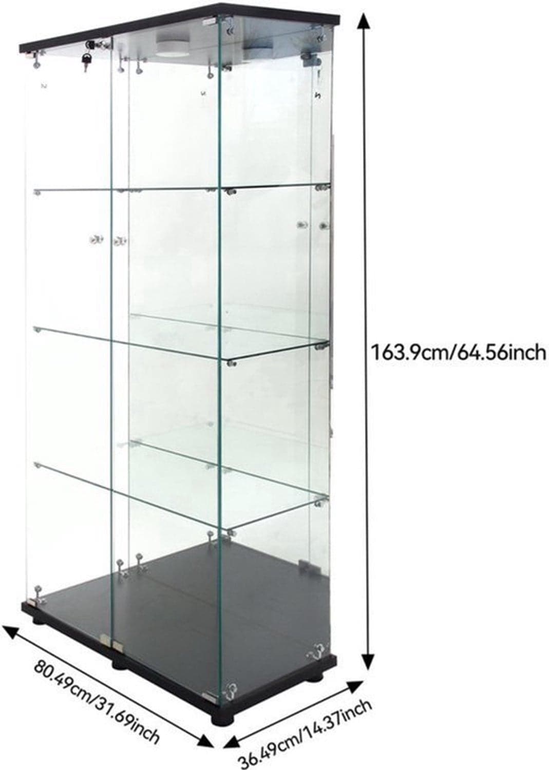 Glazen Vitrinekast Wit met 4 Lagen en Slot - H 164 x B 80 x D 36 cm