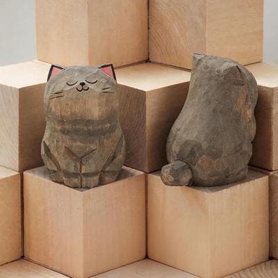 Inspire Essentials Hand Carved Wooden Cat Figurine Cute Kitten Desk Decor For Home And Car Styling 4