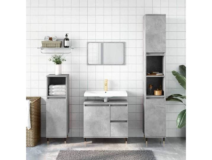 Meuble de salle de bain – en bois avec pieds en métal, fixation flexible des portes et des tiroirs, grand espace de rangement