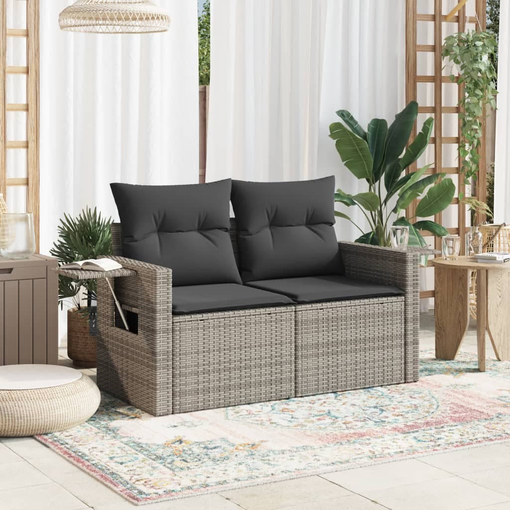 vidaXL Canapé de jardin 2 places avec coussins gris résine tressée