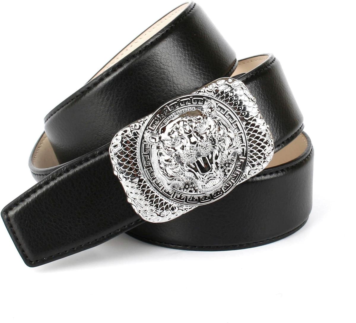 Ledergürtel ANTHONI CROWN, Damen, Gr. 110, schwarz, Leder, unifarben, Gürtel Ledergürtel, mit silberfarbener Schliesse "Tiger" schwarz 110