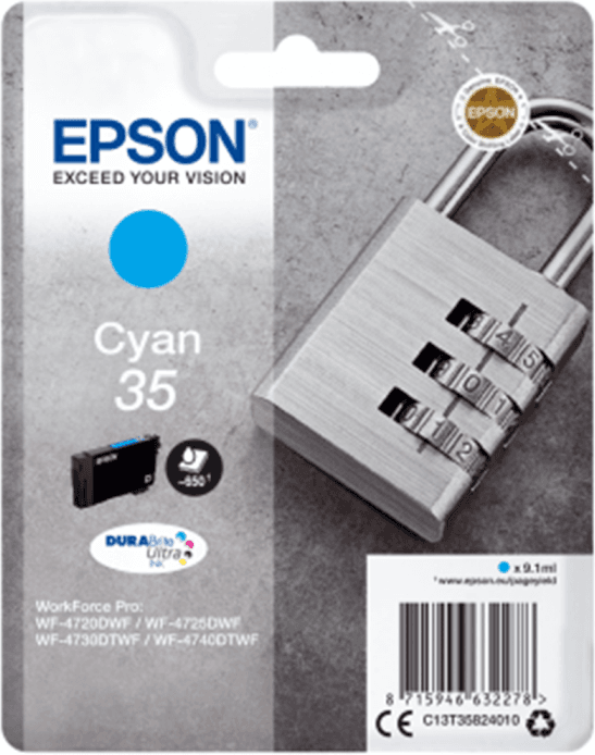 Epson Cyan Blekkpatron – Opptil 650 Siders Kapasitet (Epst35824010, Cyan, 1 Eske) Cyan