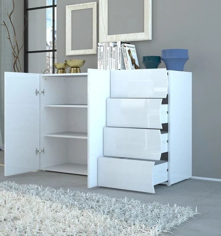 garneroarredamenti Credenza 130x81h cm soggiorno moderna bianco lucido Sea Gihome®