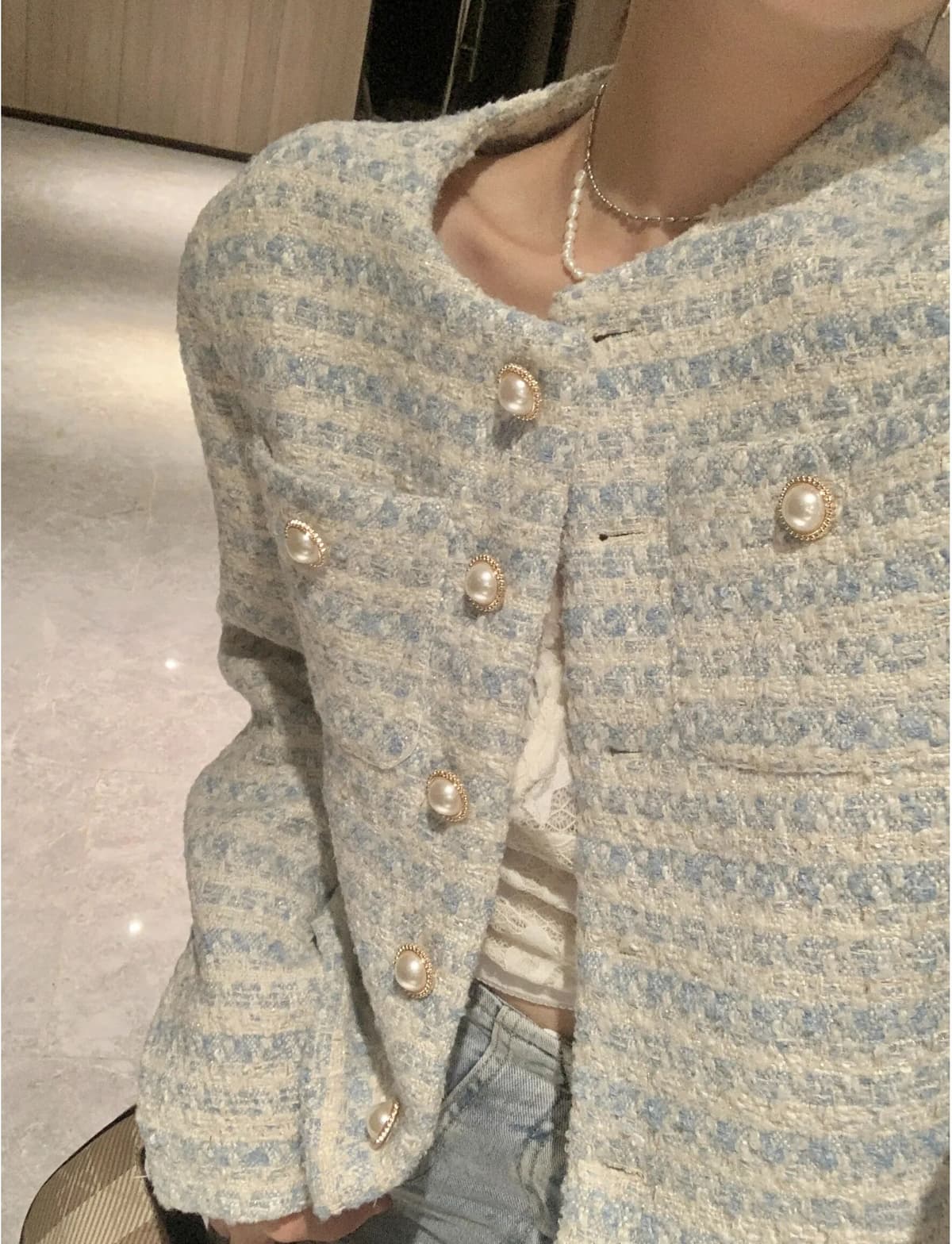 others Women's 2026 Spring Autumn  Pearl Buttoned Small Fragrance Style Coat Thick Tweed  Fashion Elegance Top