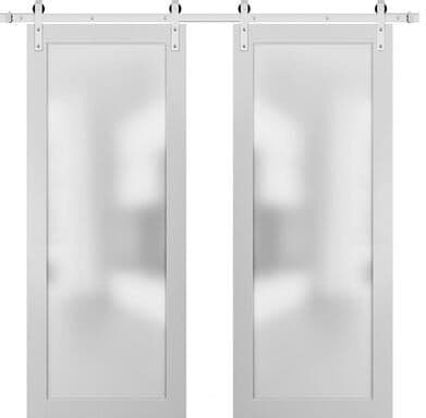 SARTODOORS Planum 2102 Oak Wood Double Sliding Barn Doors with Frosted Glass