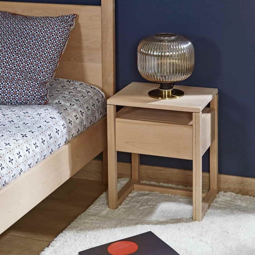ID Kids Mesita de noche de 1 cajón madera maciza natural