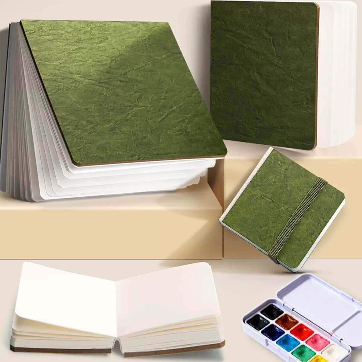 INF Carnet de croquis aquarelle 100% coton 16.5x16.5cm - Vert sarcelle, format poche, 30 pages, papier compatible acrylique