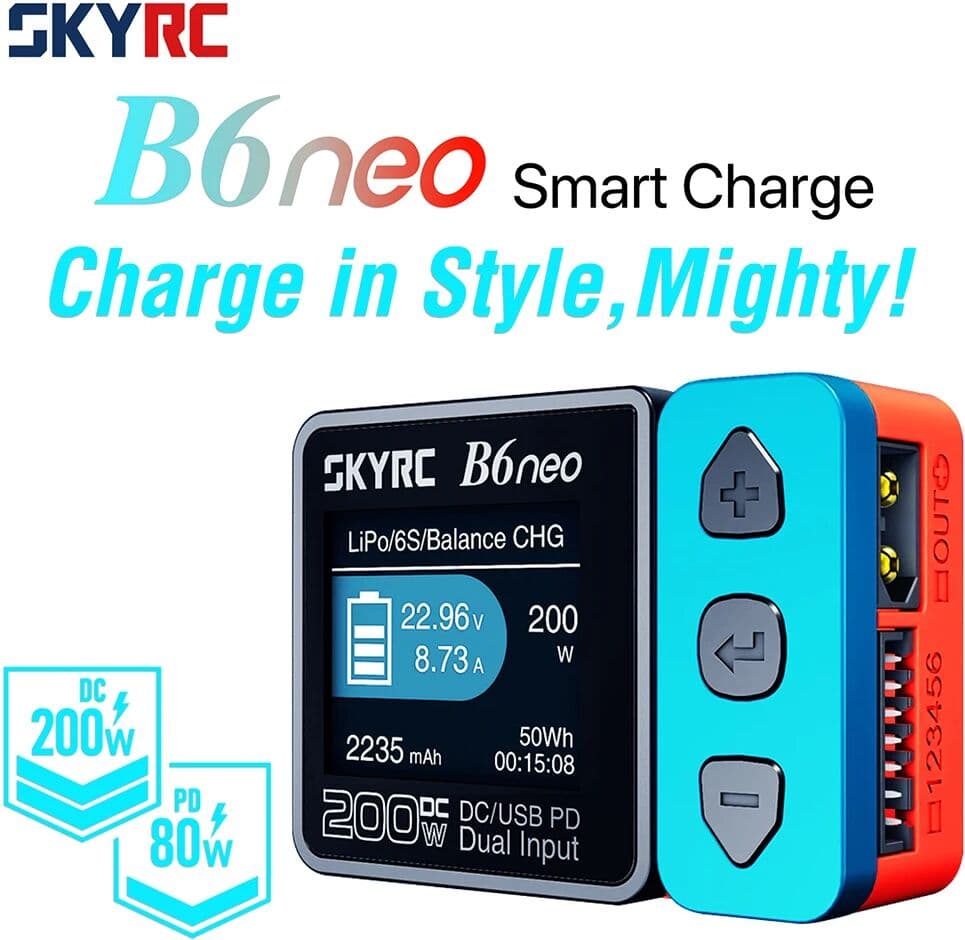 NONE SkyRC B6 neo Smart Charger DC 200W PD 80W LiPo Battery Balance Charger SK-100198 Compact 6S Charger Discharger
