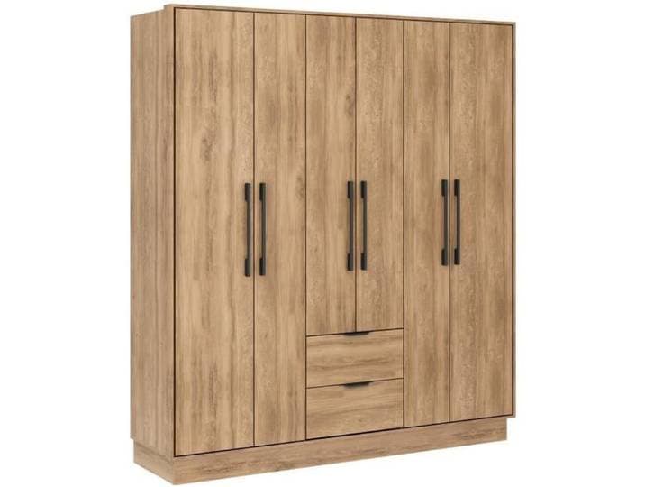 Armoire FEOVA 6 Portes et 2 Tiroirs 162x182x46 5 cm Naturel clair MDF 4 Penderies