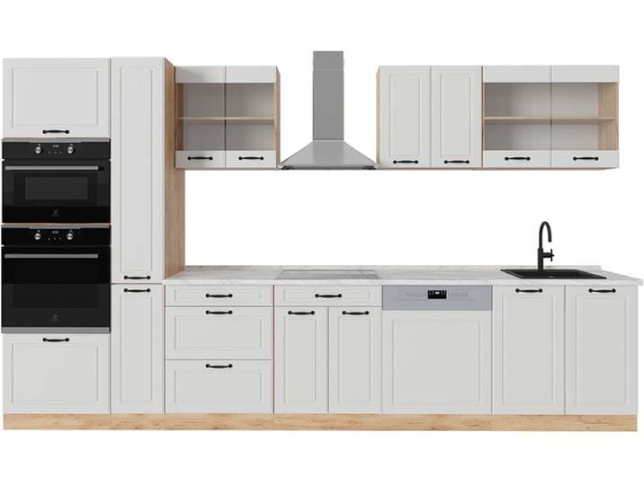 Vicco R-Line Complete keuken – 350 cm\, WB Marmer Wit landhuis/gouden eik