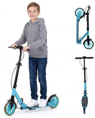 Costway Kick Scooter for Kids Teens Adults Age 8+ Foldable Scooter with Large Light-up Wheels-Blue