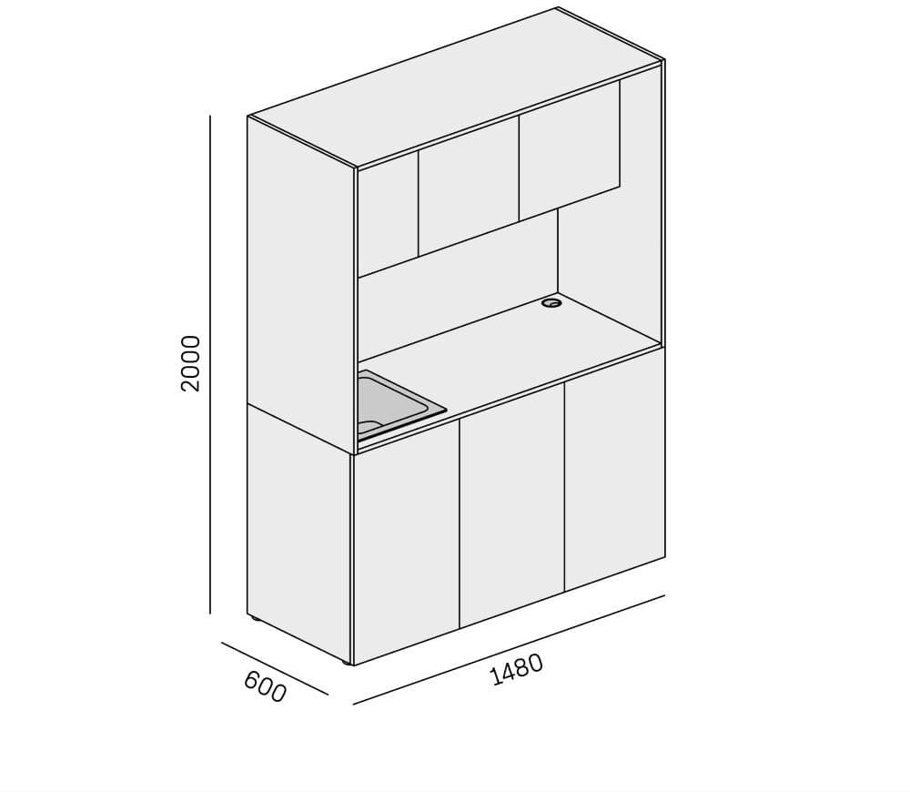 PLAN Kuchyňka NIKA se dřezem a baterií 1481 x 600 x 2000 mm, bílá, pravé