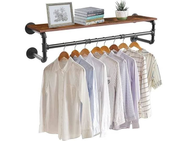 Portant à Vêtements - Industriel - 100cm - Métal - Étagères en Bois - Capacité 30kg