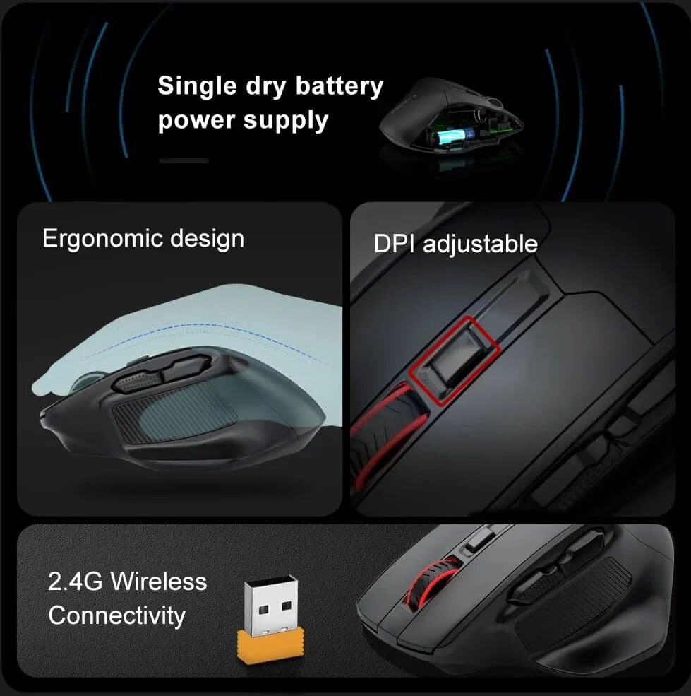 E-YOOSO X-31 USB 2.4G Wireless Gaming Large Mouse for Big Hands PAW3212 4800 DPI 5 Buttons for Gamer Mice Computer Laptop PC