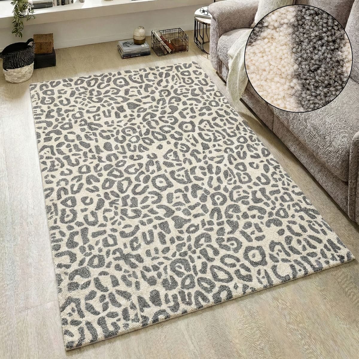Wollteppich GOODPRODUCT "Gabbo Leo, Leopardenmuster, handgearbeitet", beige (natur), B:70cm H:14mm L:140cm, Wolle, Teppiche, Wollteppich, reine Wolle, Uni, Wohnzimmer, Schlafzimmer, Esszimmer natur B : 70cm 1 Stk., 14mm, L: 140cm