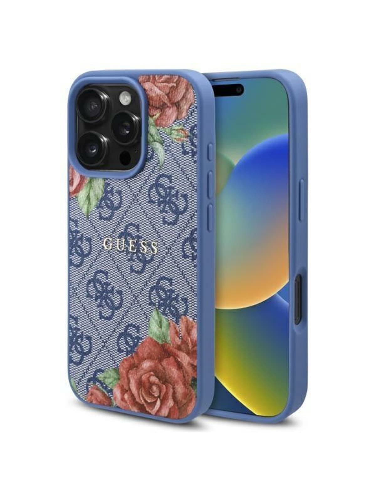 GUESS 4G Flowers Print MagSafe case for iPhone 16 Pro Max - blue