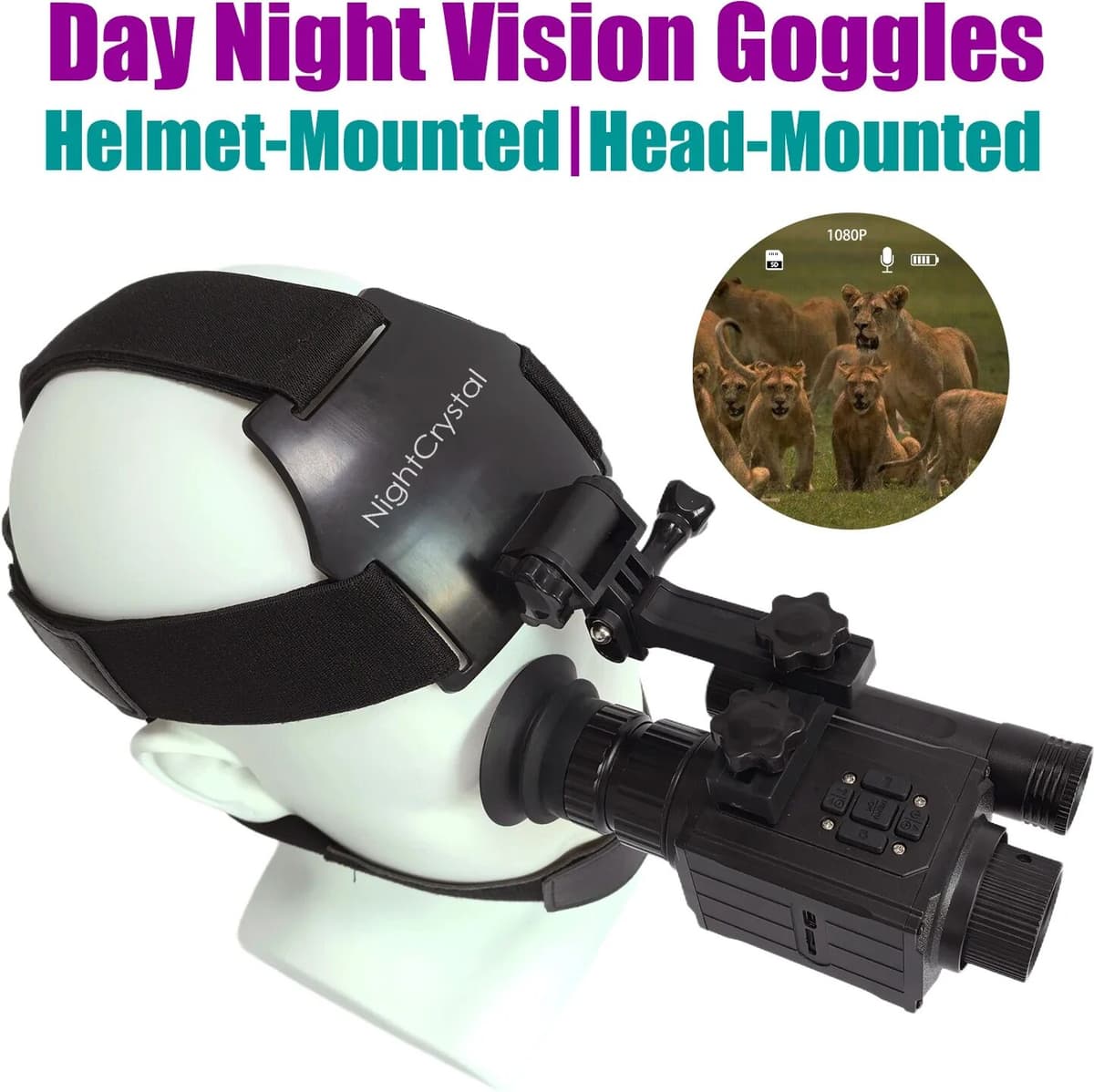 Megaorei NK006 Infrared HD 1080P Night Vision Goggles Digital Night Vision Monocular Headwear/Helmet NVG Mounted 5X Digital Zoom