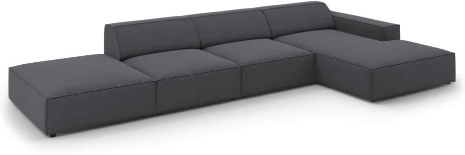 Micadoni Home Sofá esquinero derecho 5 plazas de tela gris oscuro